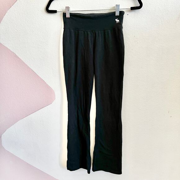 Abercrombie & Fitch Black Logo Flare Leggings Y2K 2000s Stretch Lounge Pants XS - Picture 1 of 7